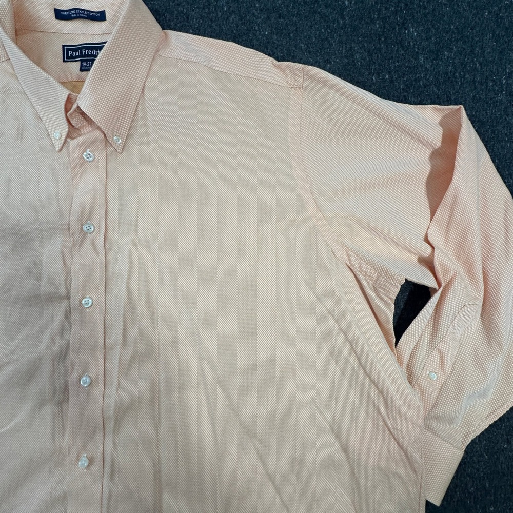 Paul Fredrick Dress Shirt Mens 19-37 Peach Pinpoint Oxford Button Down Cotton - Picture 7 of 11